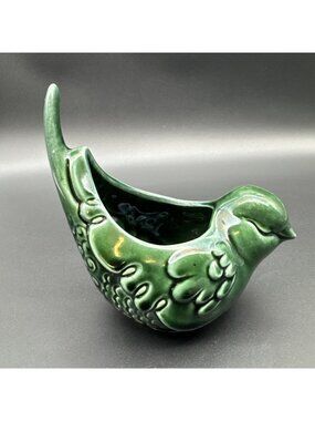 Vintage Hull Pottery Green Song Bird Planter USA F473